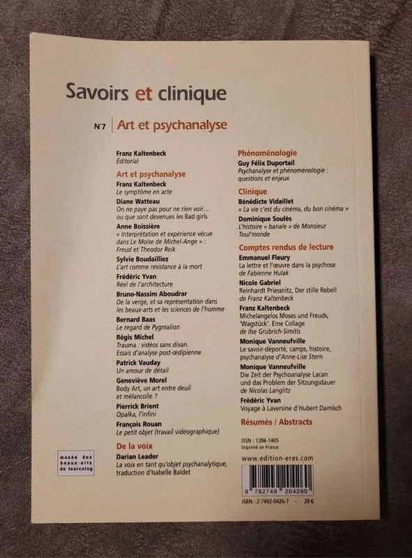 Savoirs et kliniek 07 - Kunst en psychoanalyse Franz Kaltenbeck, Diane Watteau, An – photo 2